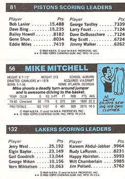 1980-81 Topps #56 / 81 / 132 Kareem Abdul-Jabbar / Mike Mitchell / Terry Tyler Back