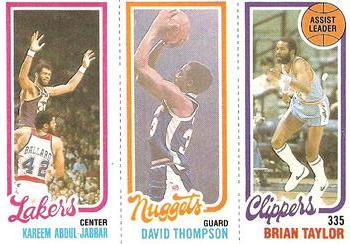 1980-81 Topps #79 / 135 / 216 Kareem Abdul-Jabbar / David Thompson / Brian Taylor Front