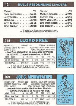 1980-81 Topps #42 / 169 / 218 Joe Meriweather / Lloyd Free / David Greenwood Back