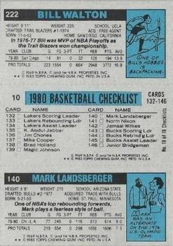 1980-81 Topps #10 / 140 / 222 Mark Landsberger / Bob Lanier / Bill Walton Back