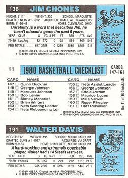1980-81 Topps #11 / 136 / 191 Walter Davis / George Gervin / Jim Chones Back