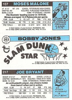 1980-81 Topps #107 / 217 / 263 Joe Bryant / Bobby Jones / Moses Malone Back