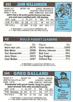 1980-81 Topps #43 / 245 / 252 Greg Ballard / Reggie Theus / John Williamson Back