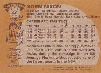 1981-82 Topps #22 Norm Nixon Back