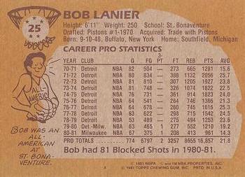 1981-82 Topps #25 Bob Lanier Back