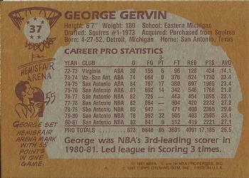 1981-82 Topps #37 George Gervin Back