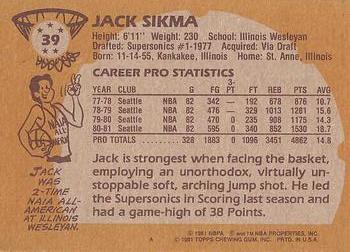 1981-82 Topps #39 Jack Sikma Back