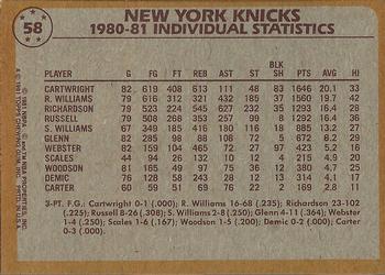 1981-82 Topps #58 Bill Cartwright / Micheal Ray Richardson Back