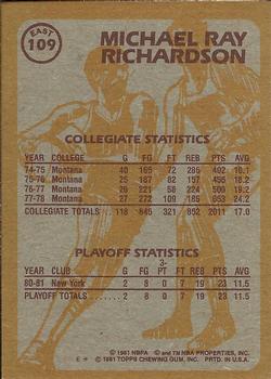 1981-82 Topps #E109 Micheal Ray Richardson Back