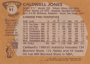 1981-82 Topps #E91 Caldwell Jones Back