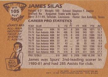 1981-82 Topps #MW105 James Silas Back