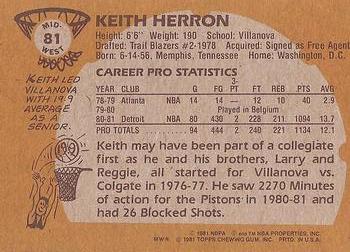 1981-82 Topps #MW81 Keith Herron Back