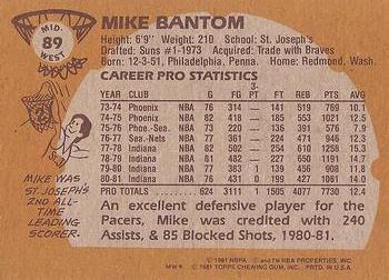 1981-82 Topps #MW89 Mike Bantom Back