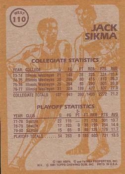 1981-82 Topps #W110 Jack Sikma Back