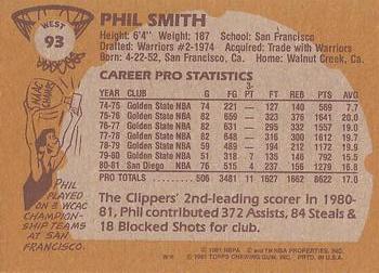 1981-82 Topps #W93 Phil Smith Back