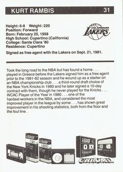 1982-83 BASF Los Angeles Lakers #NNO Kurt Rambis Back