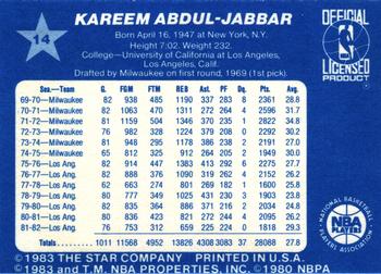 1983 Star All-Star Game #14 Kareem Abdul-Jabbar Back