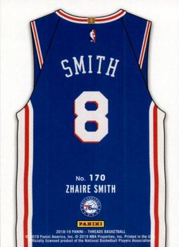 2018-19 Panini Threads #170 Zhaire Smith Back