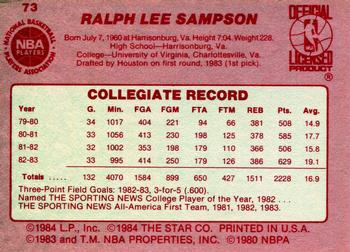 1983-84 Star #73 Ralph Sampson Back
