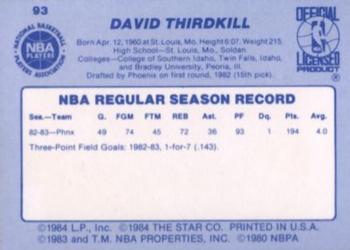 1983-84 Star #93 David Thirdkill Back