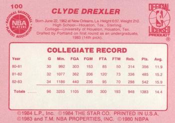 1983-84 Star #100 Clyde Drexler Back