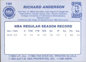1983-84 Star #182 Richard Anderson Back