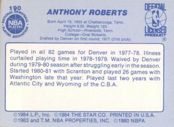 1983-84 Star #190 Anthony Roberts Back