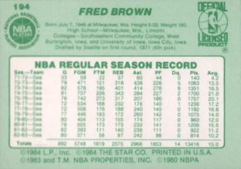 1983-84 Star #194 Fred Brown Back