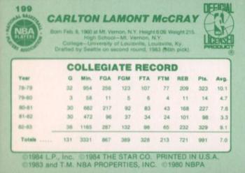 1983-84 Star #199 Scooter McCray Back