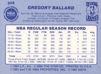1983-84 Star #205 Greg Ballard Back