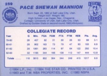 1983-84 Star #259 Pace Mannion Back