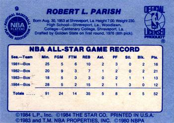 1984 Star All-Star Game #9 Robert Parish Back
