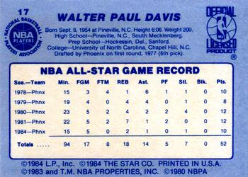1984 Star All-Star Game #17 Walter Davis Back