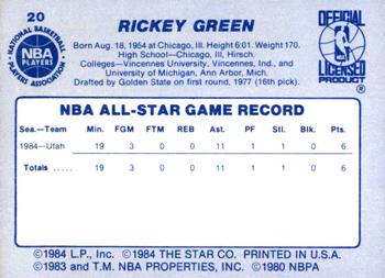 1984 Star All-Star Game #20 Rickey Green Back