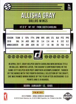 2019 Donruss WNBA #26 Allisha Gray Back