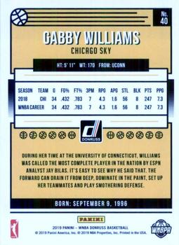 2019 Donruss WNBA #40 Gabby Williams Back