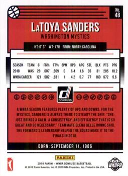 2019 Donruss WNBA #48 LaToya Sanders Back