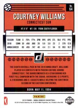 2019 Donruss WNBA #64 Courtney Williams Back