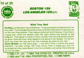 1984 Star Celtics Champs #13 Boston 129 Los Angeles 125 (OT) Back