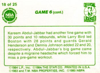 1984 Star Celtics Champs #18 Game 6 (cont.) Back