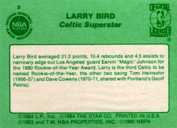 1984 Star Larry Bird #3 1980 Rookie Back