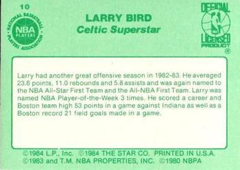 1984 Star Larry Bird #10 Larry Bird Back