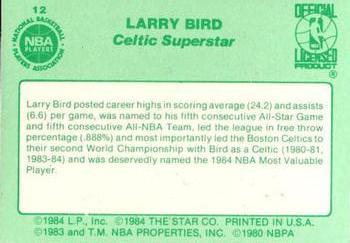 1984 Star Larry Bird #12 Larry Bird Back