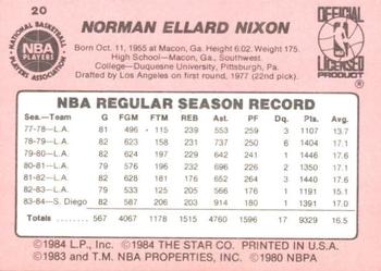 1984-85 Star #20 Norm Nixon Back