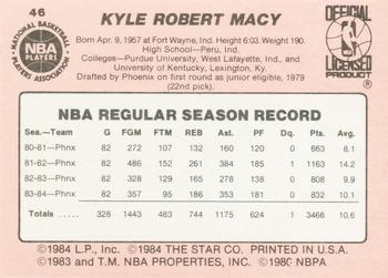 1984-85 Star #46 Kyle Macy Back