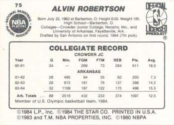 1984-85 Star #75 Alvin Robertson Back