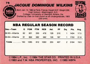 1984-85 Star #76 Dominique Wilkins Back