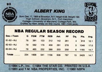 1984-85 Star #93 Albert King Back
