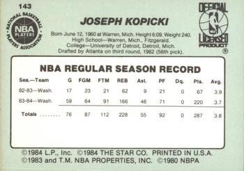 1984-85 Star #143 Joe Kopicki Back