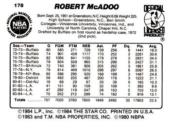 1984-85 Star #178 Bob McAdoo Back